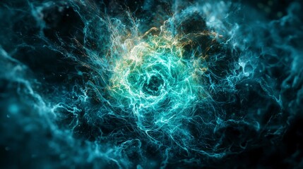 Leinwandbilder - A swirling mass of bluegreen energy cosmic space abstract animation dark environment close-up view mystical concept