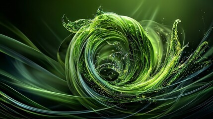 Poster - Vortex of emerald green swirl nature digital art fantasy environment close-up view dynamic movement