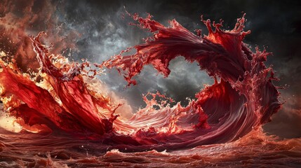 Poster - Churning waves of red-orange splendor abstract ocean scene digital art dramatic lighting dynamic composition fluid motion
