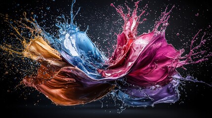 Aufkleber - Dynamic color splashes burst in a vibrant display studio setting abstract art high-contrast close-up energizing concept