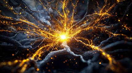 Leinwandbilder - Amber sparks ignite consciousness layers in a mystical forest abstract visuals surreal atmosphere