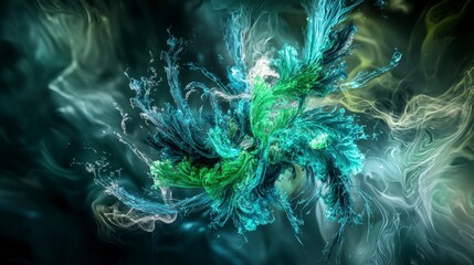 Aufkleber - Chaotic dance of bluegreen hues in abstract art digital realm visual design ethereal atmosphere close-up perspective