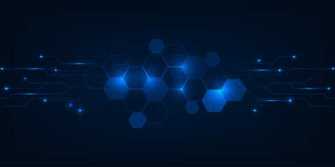 Wall Mural - vector illustrations of blue hexagonal network pattern digital hi tech background.