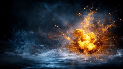 Leinwandbilder - Explosive golden amber sparks ignite mental layers in dramatic artistic composition dark environment dynamic perspective