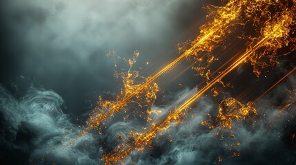 Aufkleber - Golden diagonal lines illuminating misty background dynamic abstract art ethereal environment dramatic viewpoint