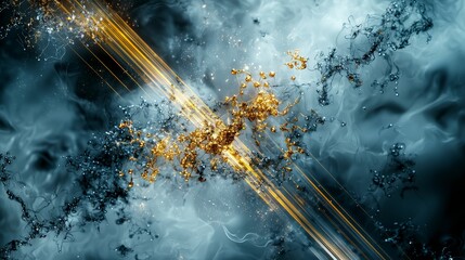Aufkleber - Misty background art with golden diagonal lines abstract digital graphic modern vibe dramatic lighting captivating concept