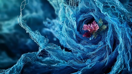 Aufkleber - Gentle flowing blue gradients unraveling from a flower in nature abstract artwork soft environment close-up view