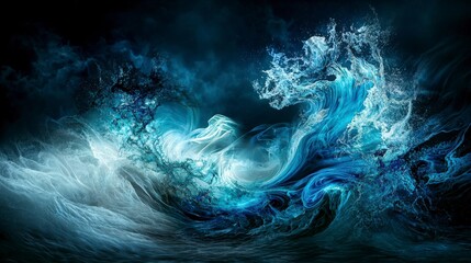 Aufkleber - Swirling blue waves break through mental fog ocean abstract art dramatic environment low angle fluid concepts