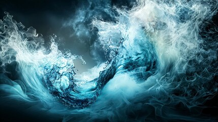 Leinwandbilder - Swirling blue waves break through mental fog ocean abstract art dynamic environment close-up serenity concept
