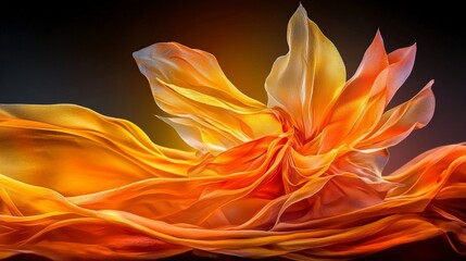 Aufkleber - Flowing orange-yellow fabric waves abstract art studio environment dynamic perspective bright vivid colors