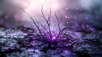 Aufkleber - Ethereal violet light emerges from cracks in the ground nature's artistry mysterious landscape fantasy environment