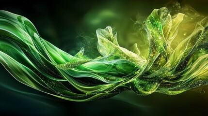 Poster - Emerald green waves in motion abstract art digital canvas vibrant environment artistic perspective fluid concept