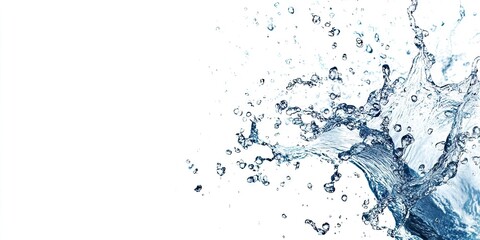 Wall Mural - Dynamic water splash isolated on a white background with vibrant blue hues on the right side creating a refreshing and clean aesthetic.