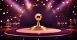 © Waa - A glamorous stage with a golden orb atop a tiered pedestal, surrounded by sparkling lights.