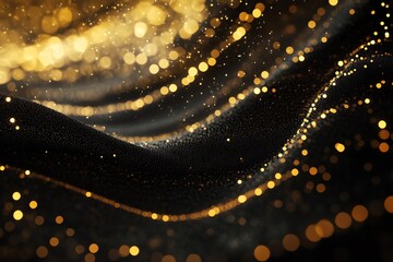 Wall Mural - dark elegance: golden glittering waves abstract art