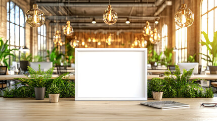 Canvas Print - Modern Office Interior Design: Blank Frame Mockup in a Stylish Workspace