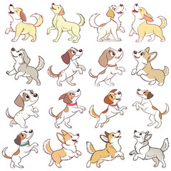  Cute dogs vector illustration set. 