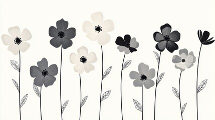 Floral artwork black and white flowers in a minimalist indoor gallery design