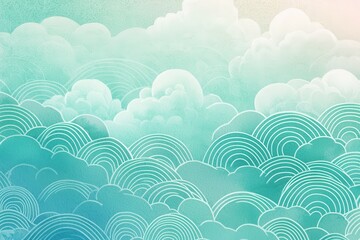 Wall Mural - soft blue clouds with whimsical line patterns in aqua tones