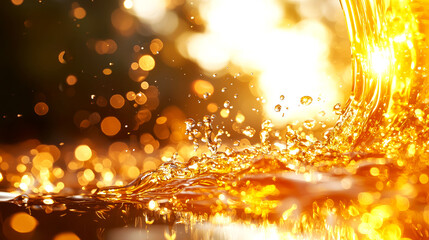 Wall Mural - Golden Liquid Splash: Abstract Drink Photography, Shimmering Texture, Refreshing Beverage