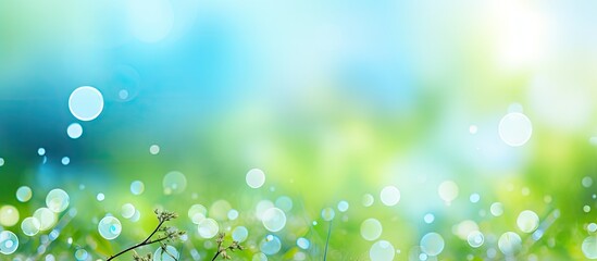 Poster - Soft green and blue bokeh background with abstract blur effect, featuring round shapes and a tranquil spring atmosphere across the image.