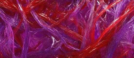 Wall Mural - Abstract close up of glowing intertwined red and purple fibers creating an intricate, textured background with vibrant hues and dynamic patterns