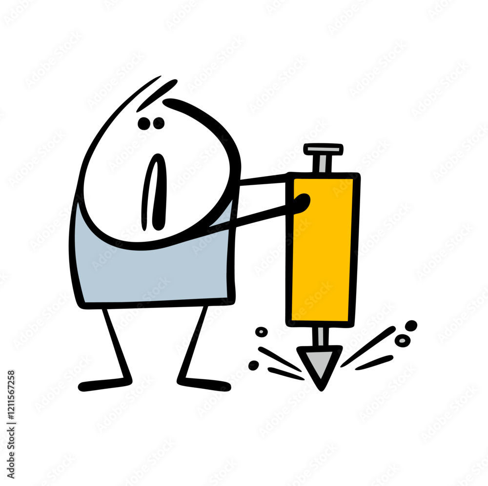 Construction worker splits the coating with a tool. Vector illustration ...