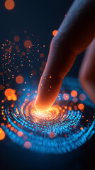 Wall Mural - futuristic touch interaction with digital interface. biometric prints