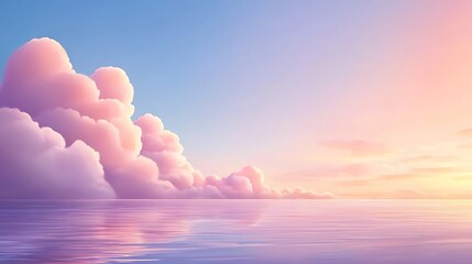 Poster - A beautiful scene of soft pink clouds rising at dawn, creating a tranquil atmosphere. The pastel hues of the sky evoke a serene feeling, perfect for nature lovers.