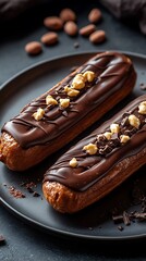 Wall Mural - Delicious eclairs with chocolate and nuts