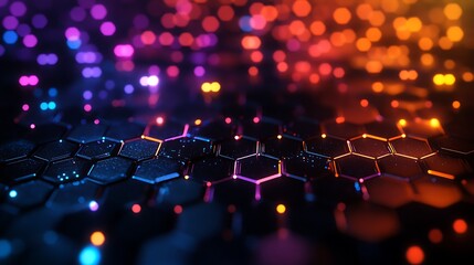 Wall Mural - a dark background with an abstract grid of glowing hexagon