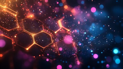 Wall Mural - a dark background with an abstract grid of glowing hexagon