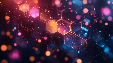 Wall Mural - a dark background with an abstract grid of glowing hexagon