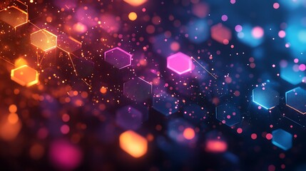Wall Mural - a dark background with an abstract grid of glowing hexagon