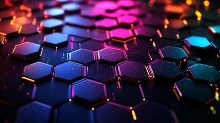 Wall Mural - a dark background with an abstract grid of glowing hexagon