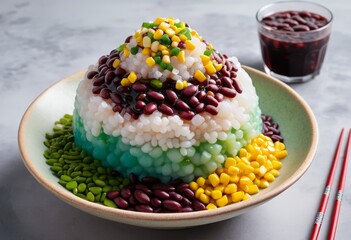 Canvas Print - Colorful Layered Dessert with Beans, Corn, and Jelly in a Bowl