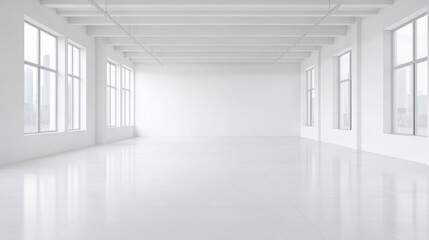 Poster - Bright and Spacious White Room with Large Windows and Sleek Floors