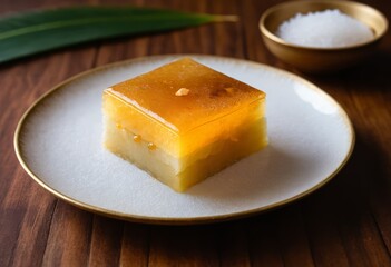 Canvas Print - Layered Dessert with Golden Glaze on Elegant Plate, Close-up Food Photography