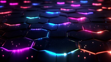 Wall Mural - a dark background with colorful hexagons and light
