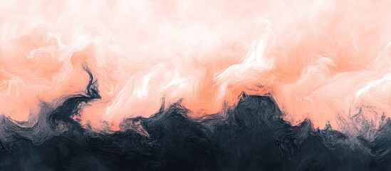 Poster - Abstract swirling clouds in soft peach and deep navy hues, with a seamless blend of colors creating a tranquil and dreamy atmosphere.