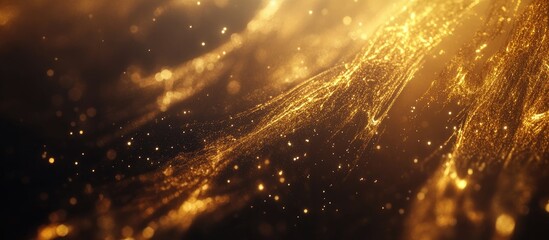 Leinwandbilder - Abstract golden and black bokeh background with shimmering twinkling lights, featuring gold highlights throughout, creating a captivating visual depth.