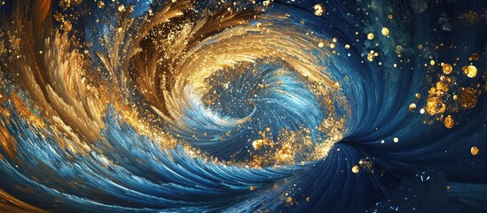 Aufkleber - Abstract artistic swirl of blue and gold tones with dynamic movement, featuring swirling patterns and glimmering elements creating a mystical atmosphere.