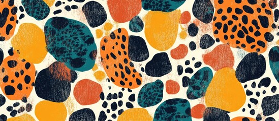 Aufkleber - Vibrant leopard print background featuring bold orange, teal, and black shapes on a cream backdrop, showcasing unique animal-inspired textures.
