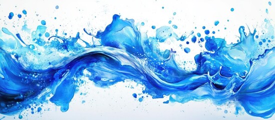 Aufkleber - Vibrant blue watercolor splashes on a white background create dynamic textures and fluid designs, perfect for creative projects and backgrounds.