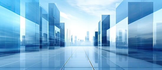 Aufkleber - Blue abstract geometric composition of modern office skyscrapers with reflective glass surfaces and soft cloudy sky in the background