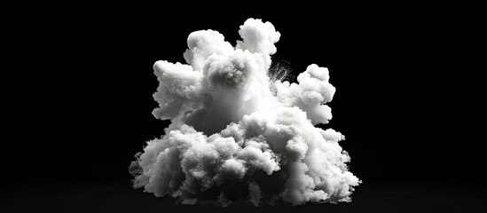 Poster - Close-up of a white smoke vapor cloud with a dynamic explosion effect against a solid dark background, creating a stylish vignetted appearance.