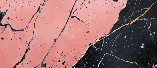 Poster - Pink and black marbled background featuring gold and white veins with a speckled texture and abstract patterns on the right and bottom sections