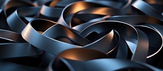 Leinwandbilder - Dynamic steel curved lines in black and metallic tones intertwined with depth and intricate detailing in an abstract modern background composition