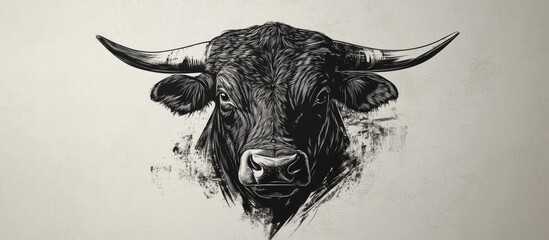 Aufkleber - Black and white illustration of a bull head with prominent eyes centered, showcasing intricate details and unique features against a light background.