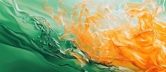 Poster - Vibrant abstract wave with green and orange hues blending dynamically creating a sense of movement and energy throughout the composition.